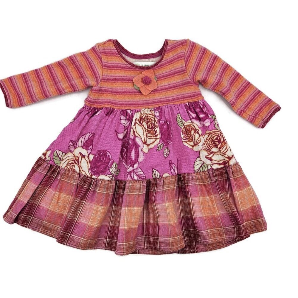 Baby Lulu Pink Floral Roses Dress Girls 24 Months Wool Cotton Long Sleeve